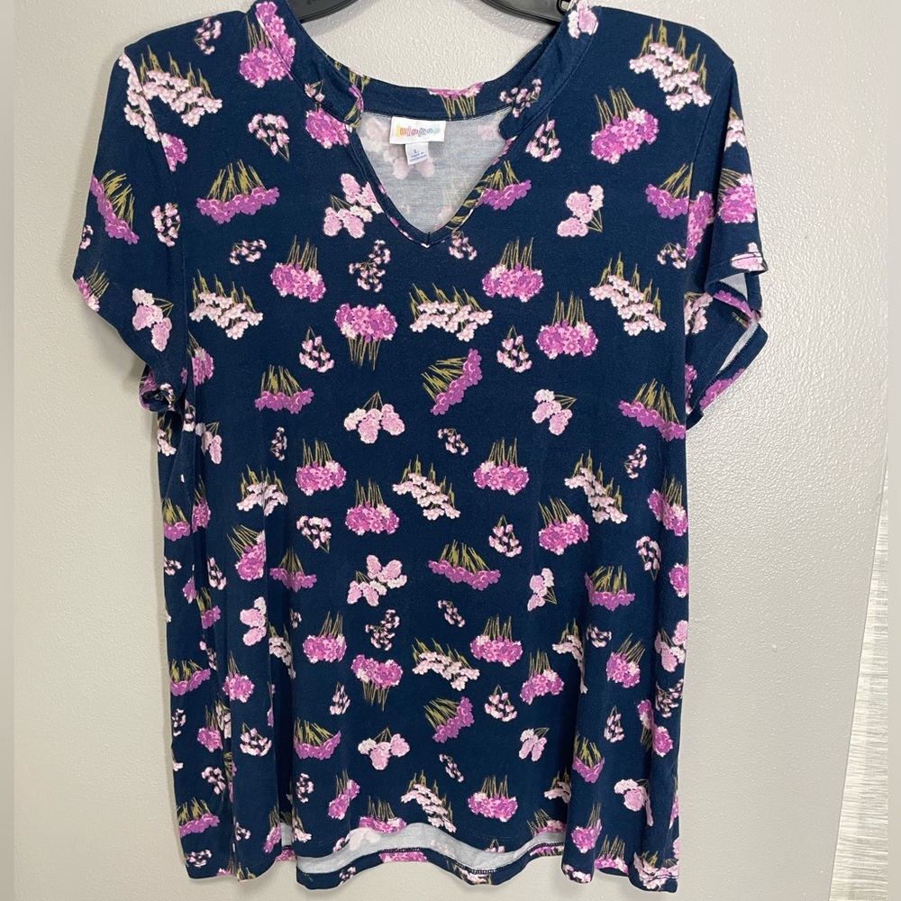 LuLaRoe Navy Floral Short Sleeve Top